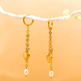 Golden Heart Pearl Drop Earrings